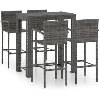vidaXL 5-delige Tuinbarset met armleuningen poly rattan grijs