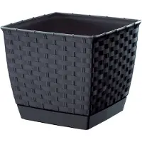 Prosperplast Plantenpot - rotan - vierkant - zwart - 25 x 22 cm - Plantenpotten
