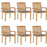 vidaXL Tuinstoelen stapelbaar 6 st met kussens massief teakhout