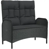 vidaXL Tuinbank verstelbaar met kussens 107 cm poly rattan zwart