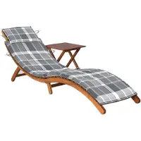 vidaXL Zonnebed met tafel en kussen, massief acaciahout