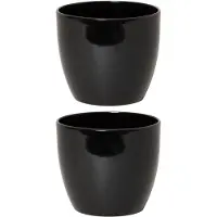 Floran 2x stuks bloempot glanzend zwart keramiek voor kamerplant H19 x D22.5 cm - Plantenpotten
