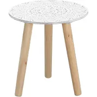 Cepewa Bijzettafel - rond - hout - wit en naturel - 30 cm - Bijzettafels