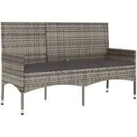 vidaXL Tuinbank 3-zits met kussens poly rattan grijs
