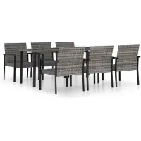 vidaXL 7-delige Tuinset poly rattan grijs