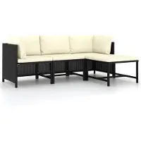 vidaXL 4-delige Loungeset met kussens poly rattan zwart