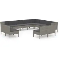 vidaXL 12-delige Loungeset met kussens poly rattan grijs