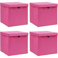 vidaXL Opbergboxen met deksel 4 st 32x32x32 cm stof roze
