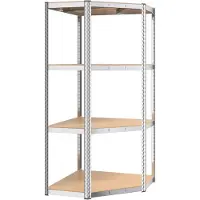 vidaXL Hoekrek met 4 planken, zilverkleurig, staal en houtvezel
