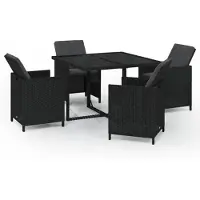 vidaXL 5-delige Tuinset met kussens poly rattan zwart