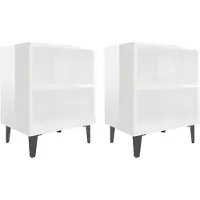 vidaXL Nachtkastjes 2 st met metalen poten 40x30x50 cm hoogglans wit