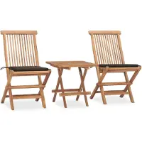 vidaXL 3-delige tuinset met kussens, inklapbaar, massief teak hout