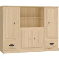 vidaXL Hoge kasten 3 st bewerkt hout sonoma eikenkleurig