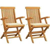 vidaXL Tuinstoelen 2 st met crèmekleurige kussens massief teakhout