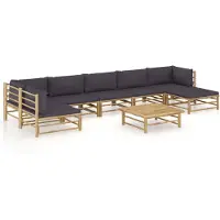 vidaXL 8-delige Loungeset met donkergrijze kussens bamboe