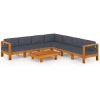 vidaXL 8-delige Loungeset met donkergrijze kussens acaciahout