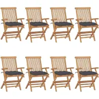 vidaXL Tuinstoelen 8 st met antracietkleurige kussens massief teakhout
