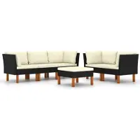 vidaXL 6-delige Loungeset met kussens poly rattan zwart
