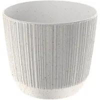 Prosperplast Bloempot/plantenpot met carf-stripe - wit - kunststof - 19,5 x 17 cm - moderne bloempot - Plantenpotten