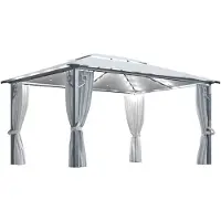 vidaXL Prieel met gordijn en LED-lichtslinger 4x3 m aluminium crème