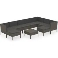 vidaXL 10-delige Loungeset met kussens poly rattan grijs