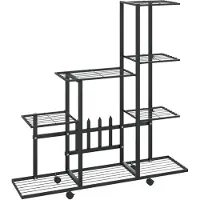vidaXL Bloemenstandaard met wielen 94,5x25x92,5 cm metaal zwart