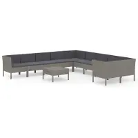vidaXL 11-delige Loungeset met kussens poly rattan grijs
