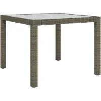 vidaXL Tuintafel 90x90x75 cm gehard glas en poly rattan grijs