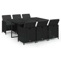 vidaXL 7-delige Tuinset met kussens poly rattan zwart