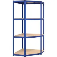 vidaXL Hoekrek met 4 planken, blauw, staal en houtvezel