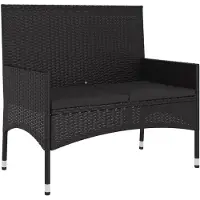 vidaXL Tuinbank 2-zits met kussens poly rattan zwart