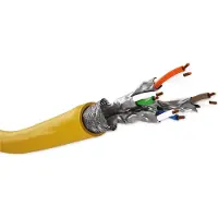Goobay GHMT-gecertificeerd CAT 8.1 installatiekabel geel, S/FTP, koperen geleider, AWG 22/1 (solid), op houten haspel, netwerkkabel