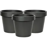 Mega Collections Plantenpot/bloempot - 3x - kunststof - zwart - buiten - D16 x H14 cm