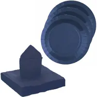 SANTEX 10x taart/gebak bordjes/20x servetten - kobalt blauw - Feestbordjes