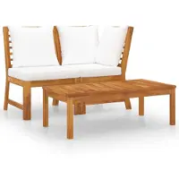 vidaXL 3-delige Loungeset met crèmekleurige kussens massief acaciahout
