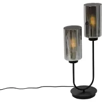 QAZQA Art Deco tafellamp zwart met smoke glas 2-lichts - Laura
