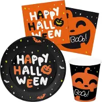 Folat Halloween thema feest set bord/beker/servetten - 44x - pompoen BoOo! print - papier