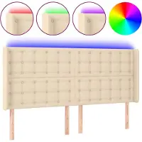 vidaXL Hoofdbord LED 183x16x118/128 cm stof crèmekleurig