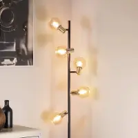 LumenXL Industriële mat zwarte met zandgouden staande lamp en amberkleurig glas 5-lichts - Chula