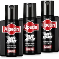 Alpecin Grey Attack Cafeïne & Kleur Shampoo voor Mannen 3x 200ml | Geleidelijk donkerder en voller haar | Natuurlijk ogend kleureffect voor zichtbaar minder grijs haar | Tegen dunner wordend haar