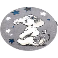 Rugsx Tapijt PETIT ELEPHANT OLIFANTJE Sterretje ROND grijskleuring cirkel 120 cm