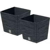Prosperplast Plantenpot/bloempot Furu Stripes - 2x - voor buiten - kunststof - antraciet - vierkant - D29.5 x H29 cm - P