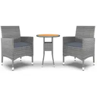 vidaXL 3-delige Tuinset poly rattan grijs