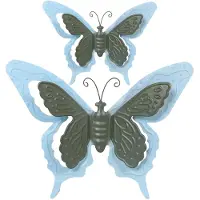 Merkloos Tuin/schutting decoratie vlinders - metaal - blauw - 17 x 13 cm - 36 x 27 cm - Tuinbeelden