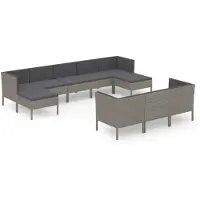 vidaXL 10-delige Loungeset met kussens poly rattan grijs