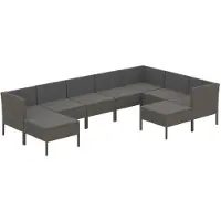 vidaXL 9-delige Loungeset met kussens poly rattan grijs