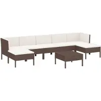 vidaXL 8-delige Loungeset met kussens poly rattan bruin