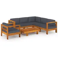 vidaXL 7-delige Loungeset met donkergrijze kussens acaciahout