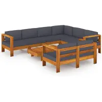 vidaXL 8-delige Loungeset met donkergrijze kussens acaciahout
