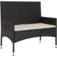 vidaXL Tuinbank 2-zits met kussens poly rattan zwart